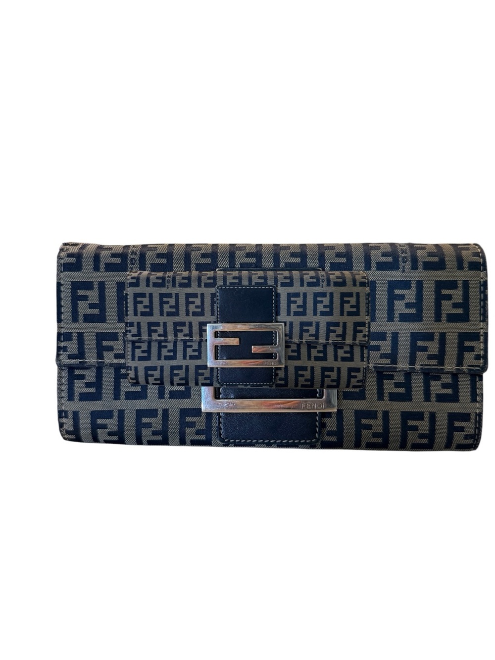 Fendi Vintage 2001/2002 Zucca Monogram Foldover Clutch in Brown and Tan